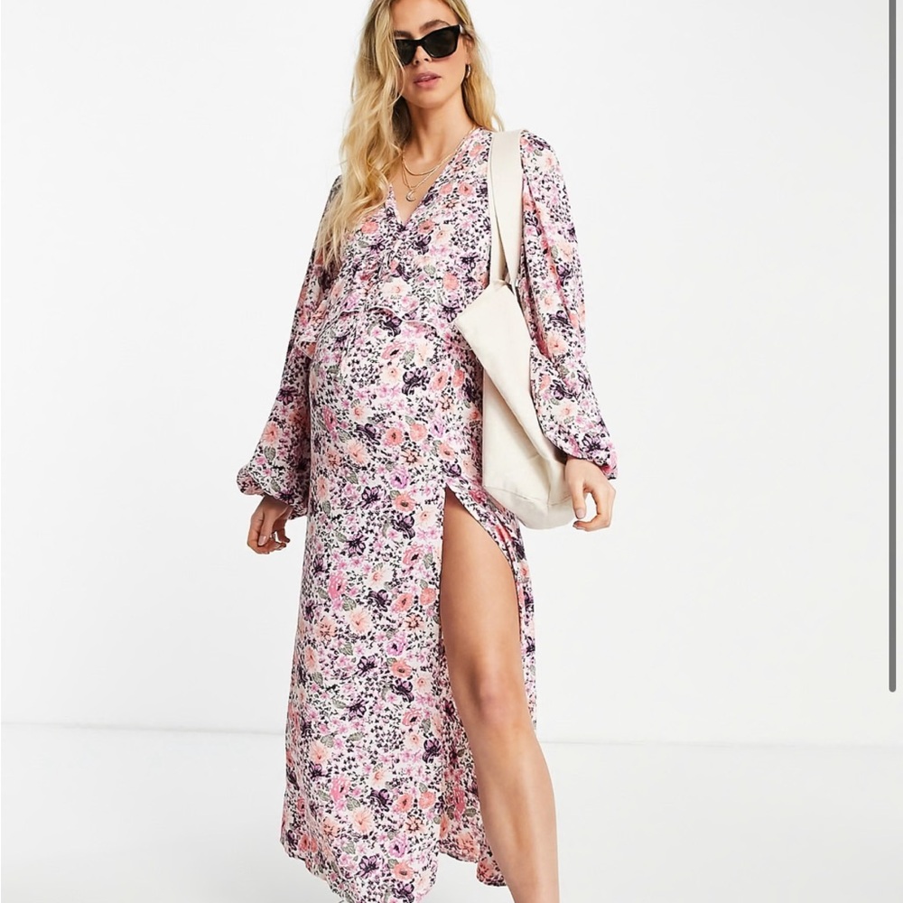 Missguided Maternity midi dress w/ruffle detail floral size 2 brand new w/tags